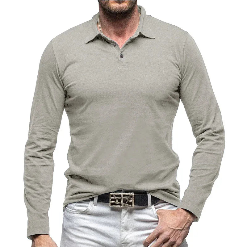 Retro Polo Shirt With Long Sleeves For Men