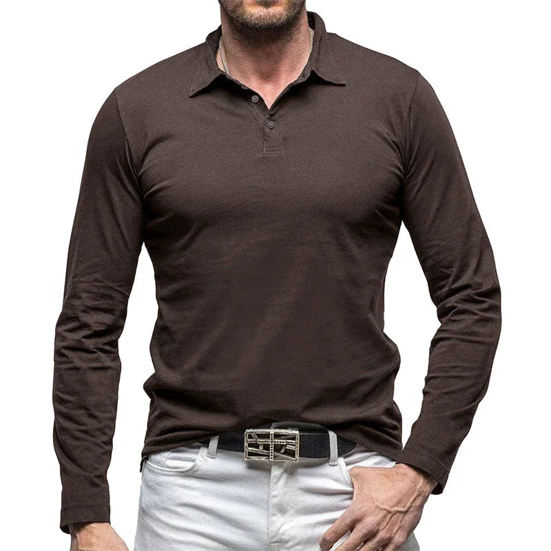 Retro Polo Shirt With Long Sleeves For Men