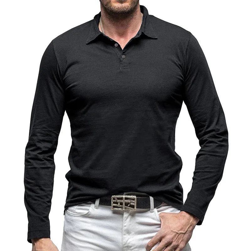 Retro Polo Shirt With Long Sleeves For Men