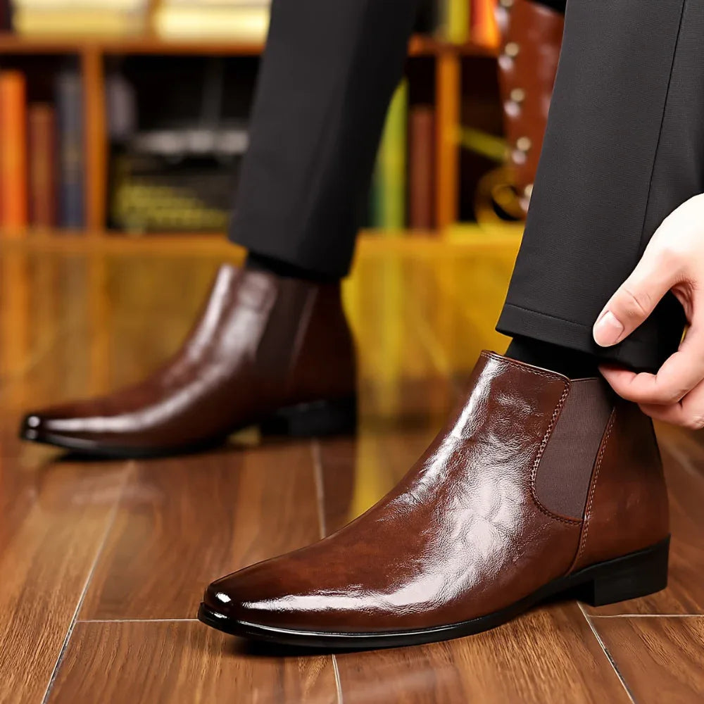 Leather Boots Breathable Lychee Pattern High-Top Shoes