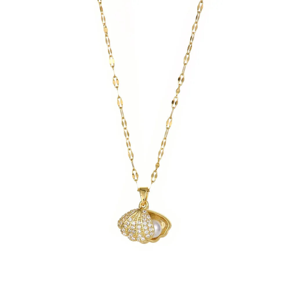 Shell Pearl Necklace With Rhinestones Female Zircon Temperament Personality Jewelry For Women