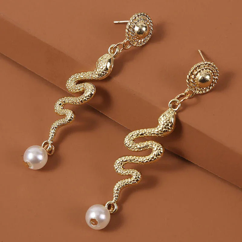 Ins Trend Creative Animal Snake Pearls Earrings Jewelry