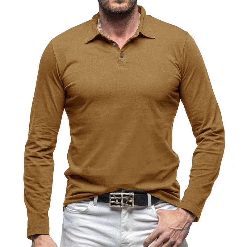 Retro Polo Shirt With Long Sleeves For Men