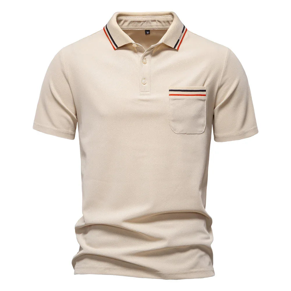 Short-Sleeved Polo Shirt Striped Lapel Business Casual Top Men