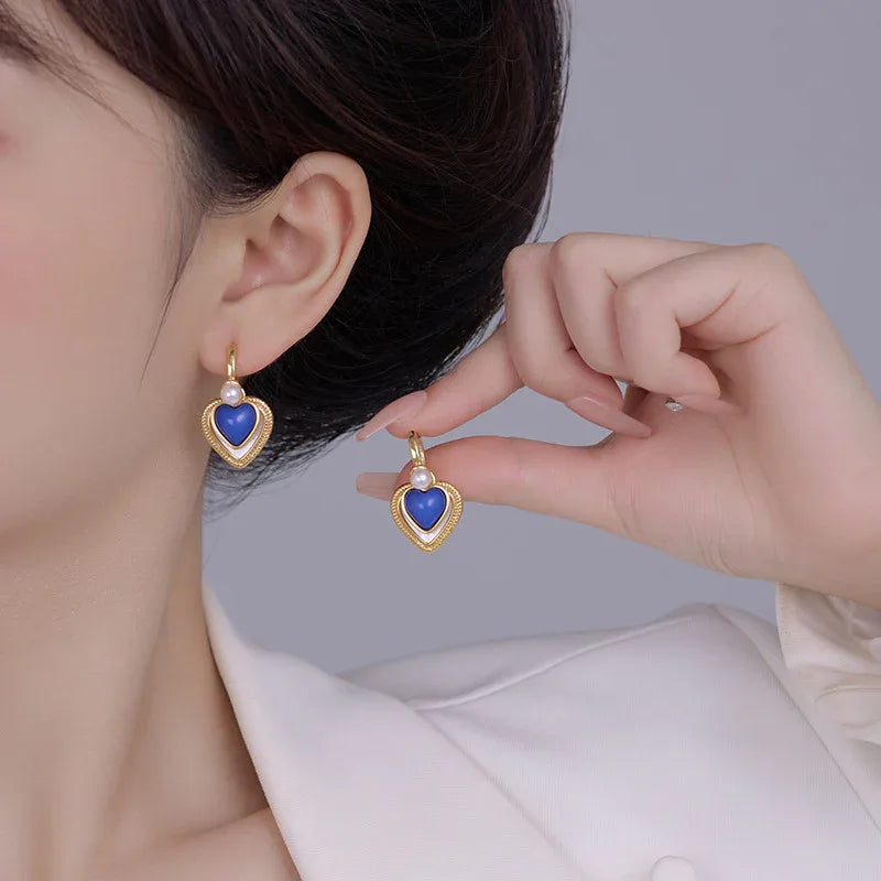 Natural Shell Klein Blue Loving Heart Earrings Clip For Women