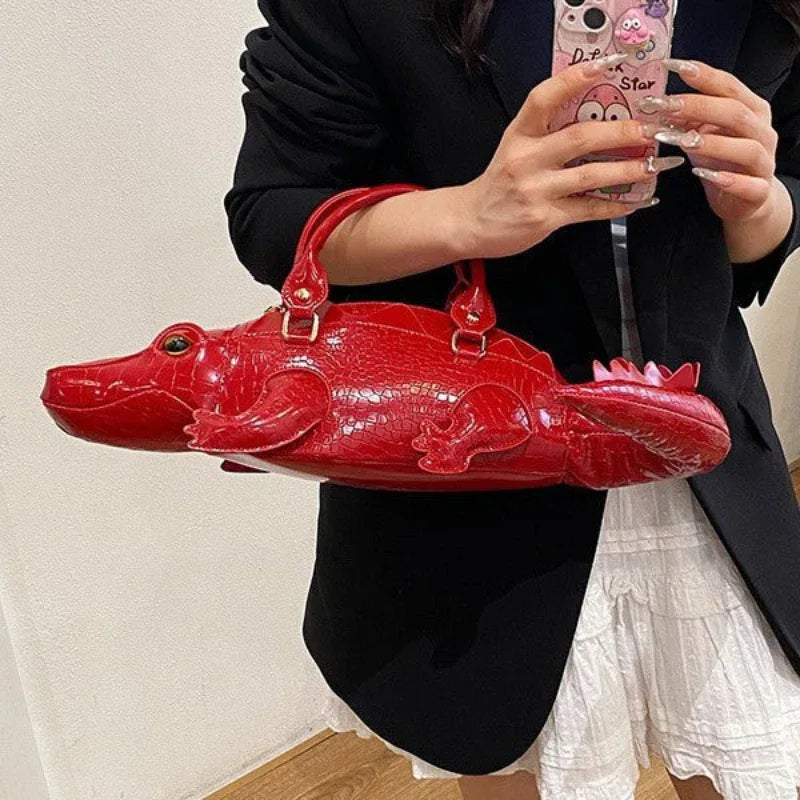 Women's Creative Funny Crocodile Shaped Leather Handbag