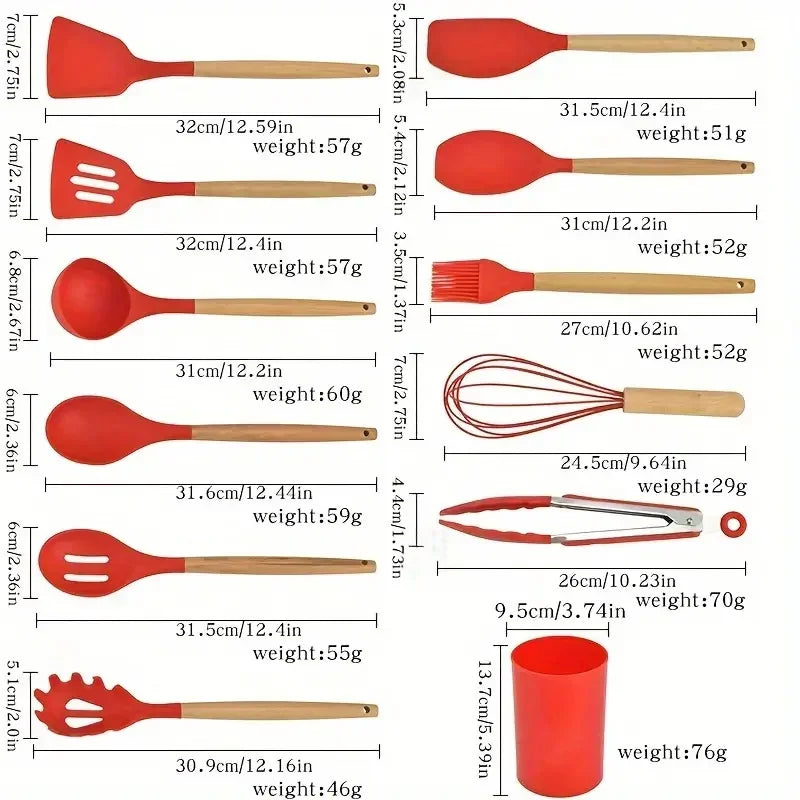 12PCS Non-Stick Silicone Kitchen Tools – Cooking Utensils & Measuring Set