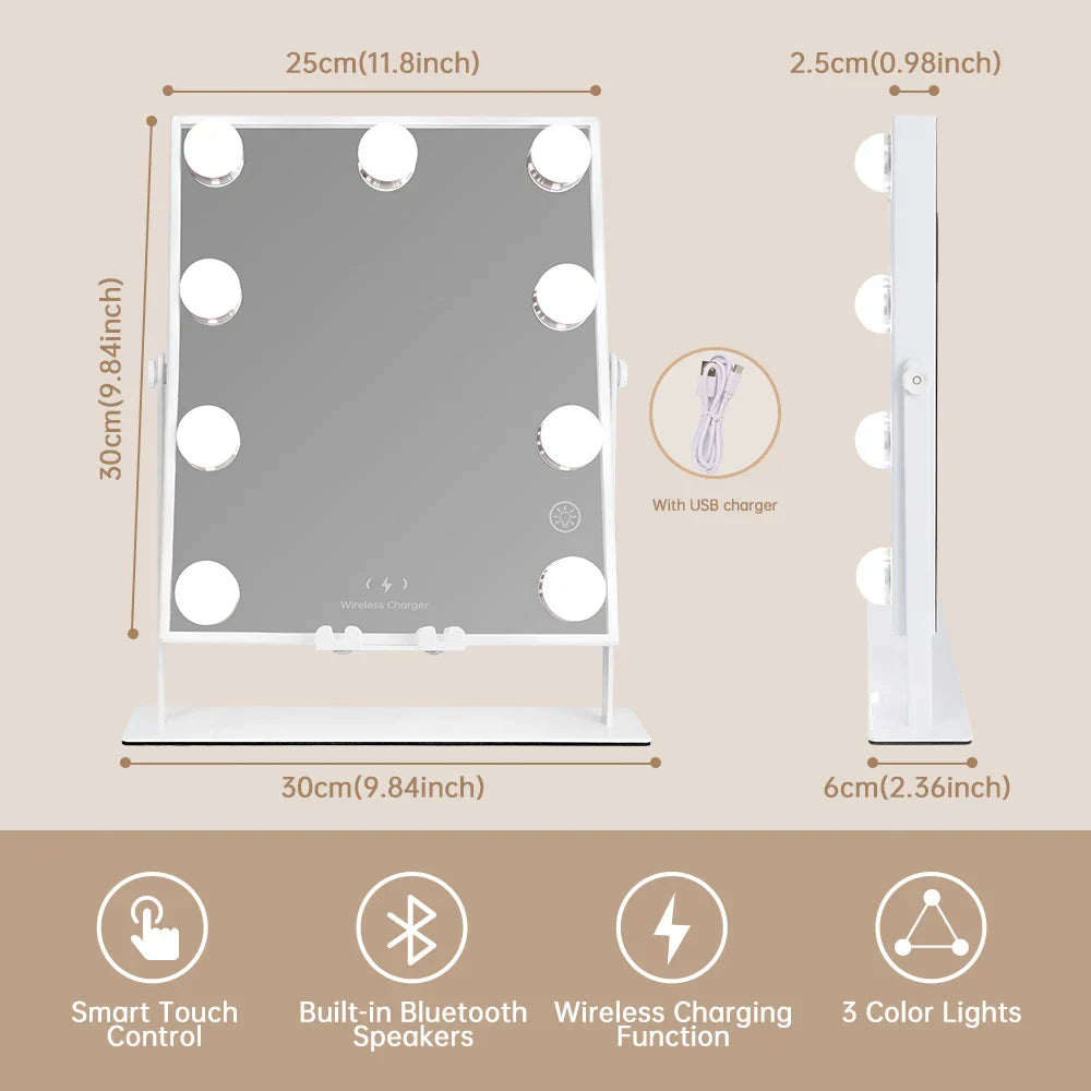 Bluetooth Lighted Vanity Mirror with Wireless Charging