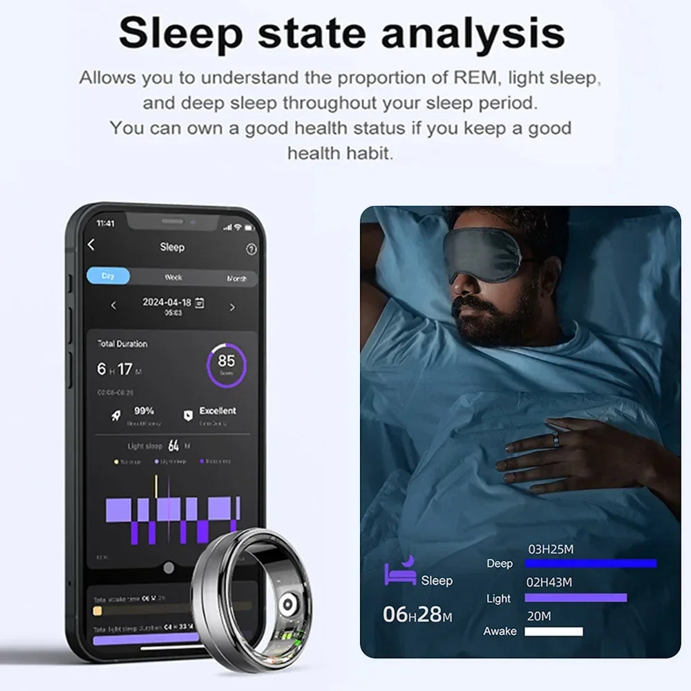 Smart Ring with Charging Case for Men Women Heart Rate and Blood Oxygen Monitor Waterproof Sport