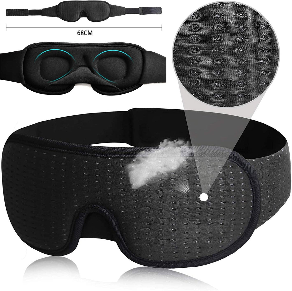 Sovmask 3D ventilerad, ljusblockande och justerbar