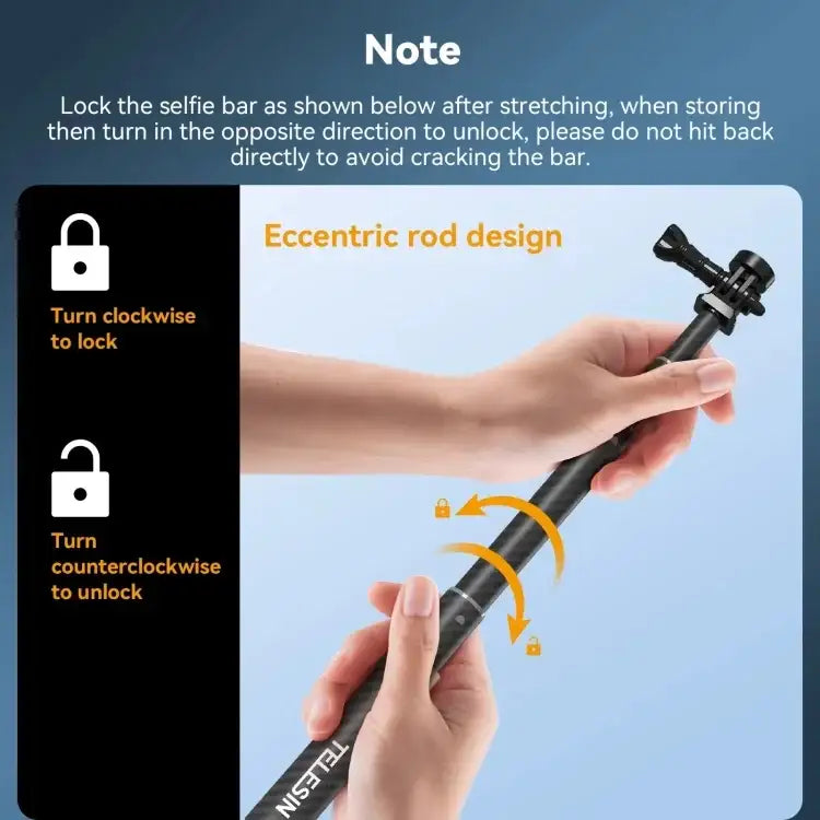 TELESIN 1.2 m Kolfiber Selfie Stick / Monopod med 1/4”-Gänga