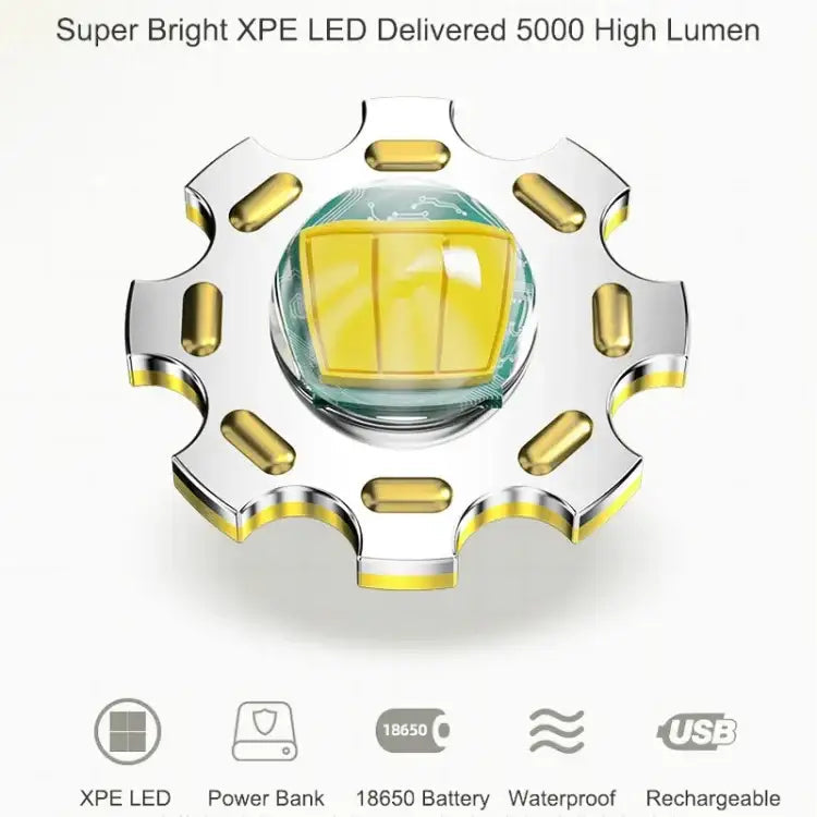 Kraftfull LED-ficklampa med zoom, 1800 mAh batteri och USB-laddning