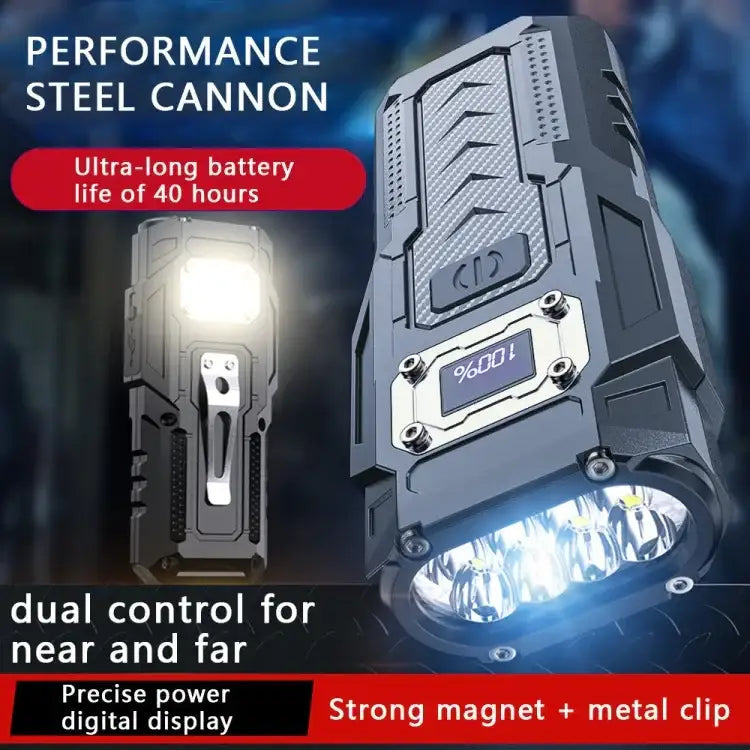 Kraftfull mini nyckellampa med magnet, LCD-display och dubbla ljuslägen