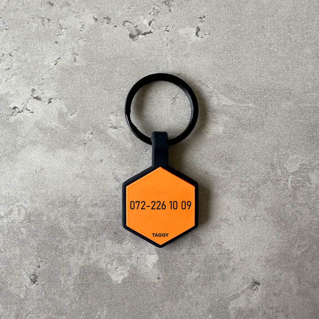 Orange namnbricka till hund - Typsnitt Anton