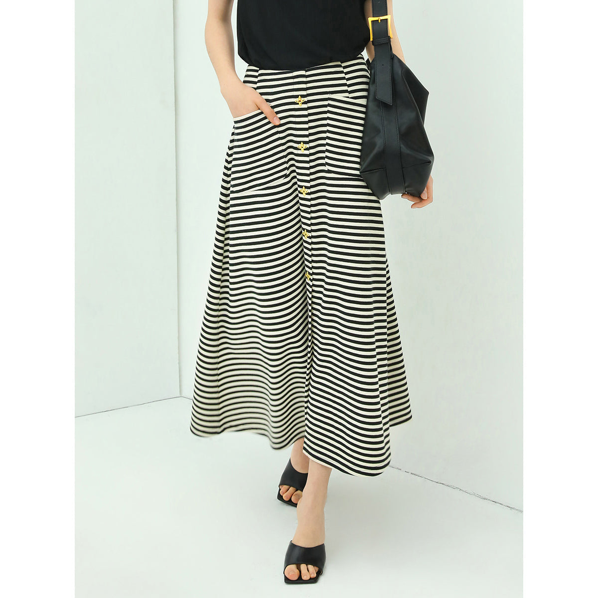 A Line Maxi Striped Skirt-0