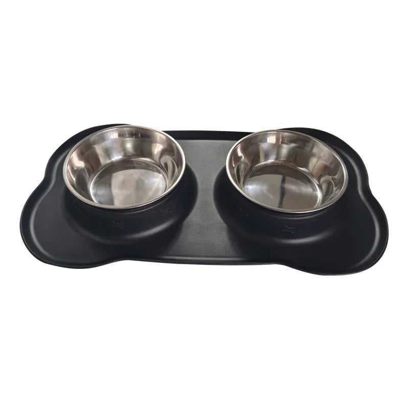 Large Silicone Pet Bowl Double Stainless Steel Dog Bowl