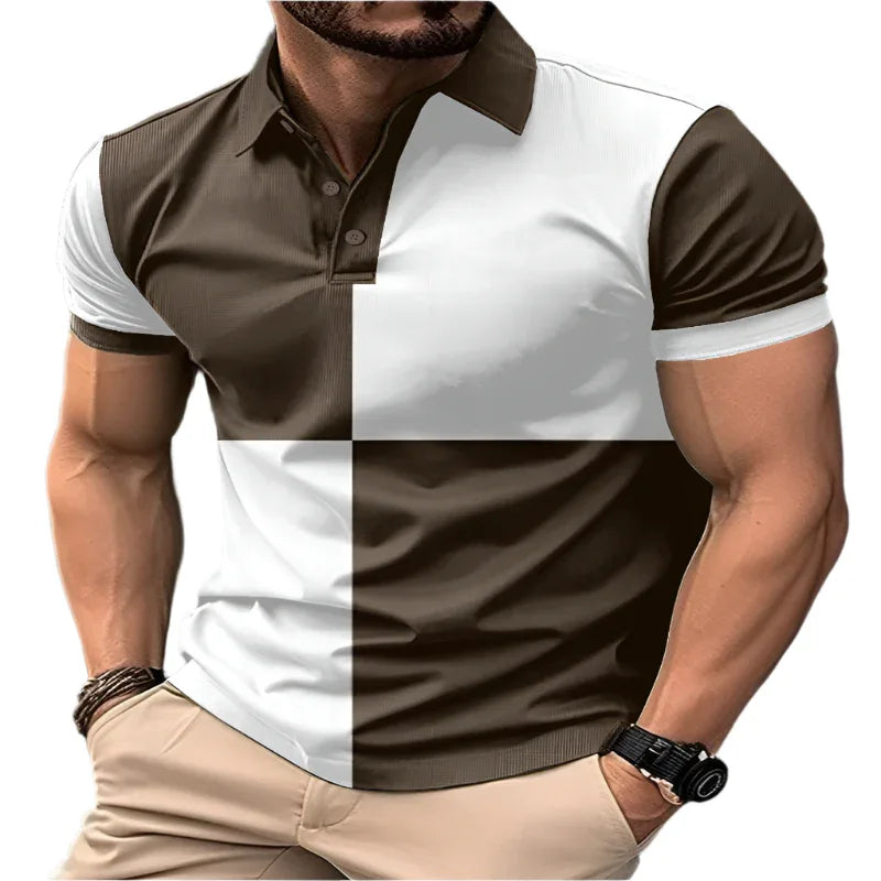Casual Sports Short Sleeve Color Stitching Turnover Neck Polo Shirt Men Clothing