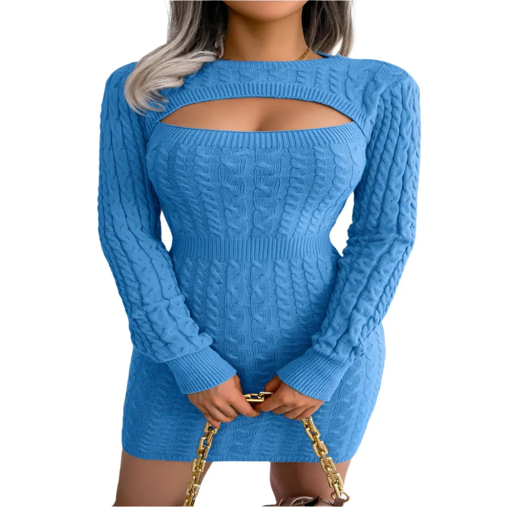 Acrylic Fabric Long Sleeves Solid Color Dress