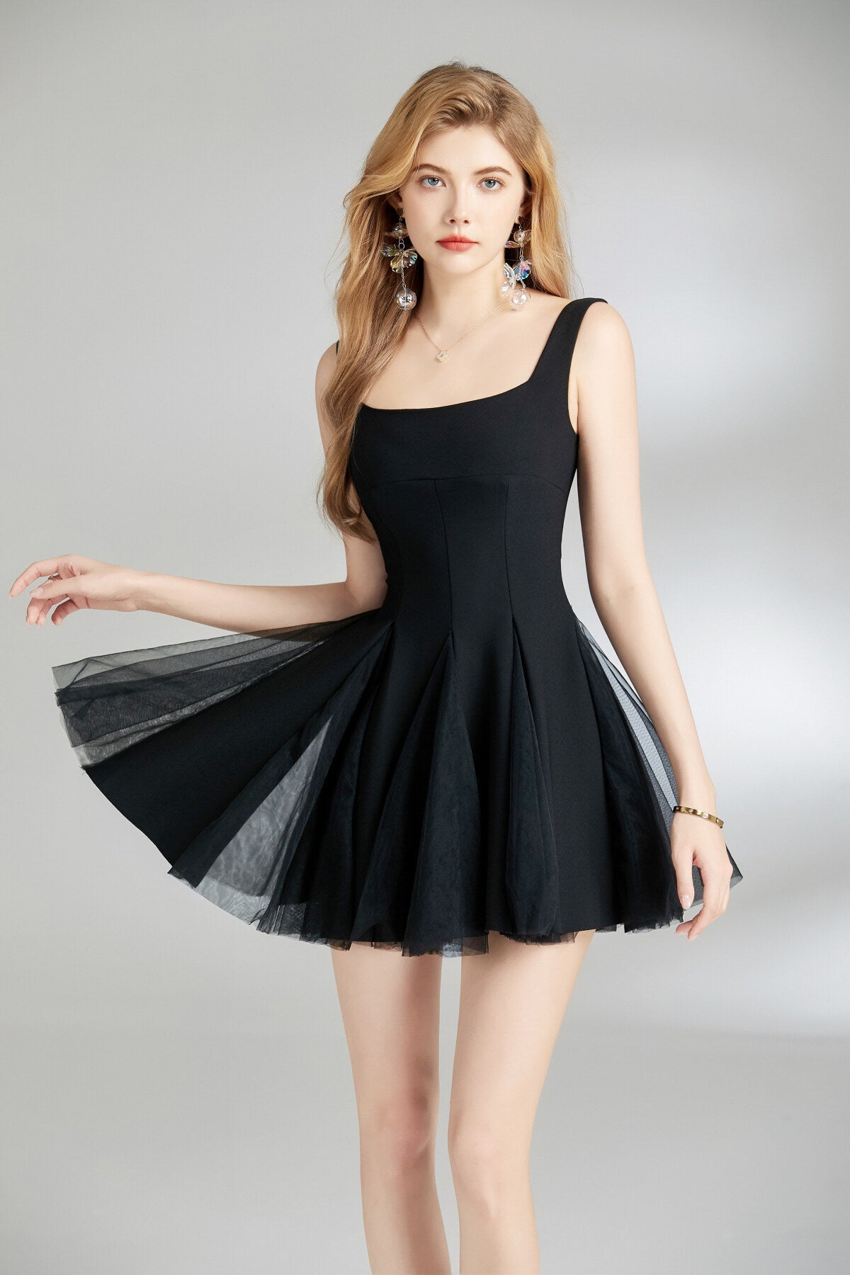 Adelina Fairy Thick Strap Pleated Maxi Dress