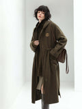 Adjustable Drawstring Brown Hooded Wool Coat Women-0