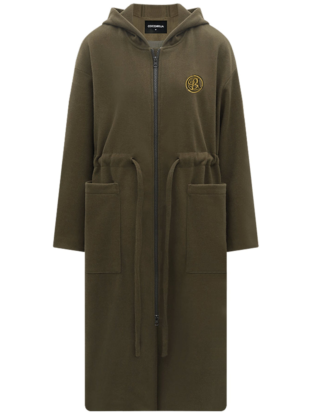 Adjustable Drawstring Brown Hooded Wool Coat Women-3