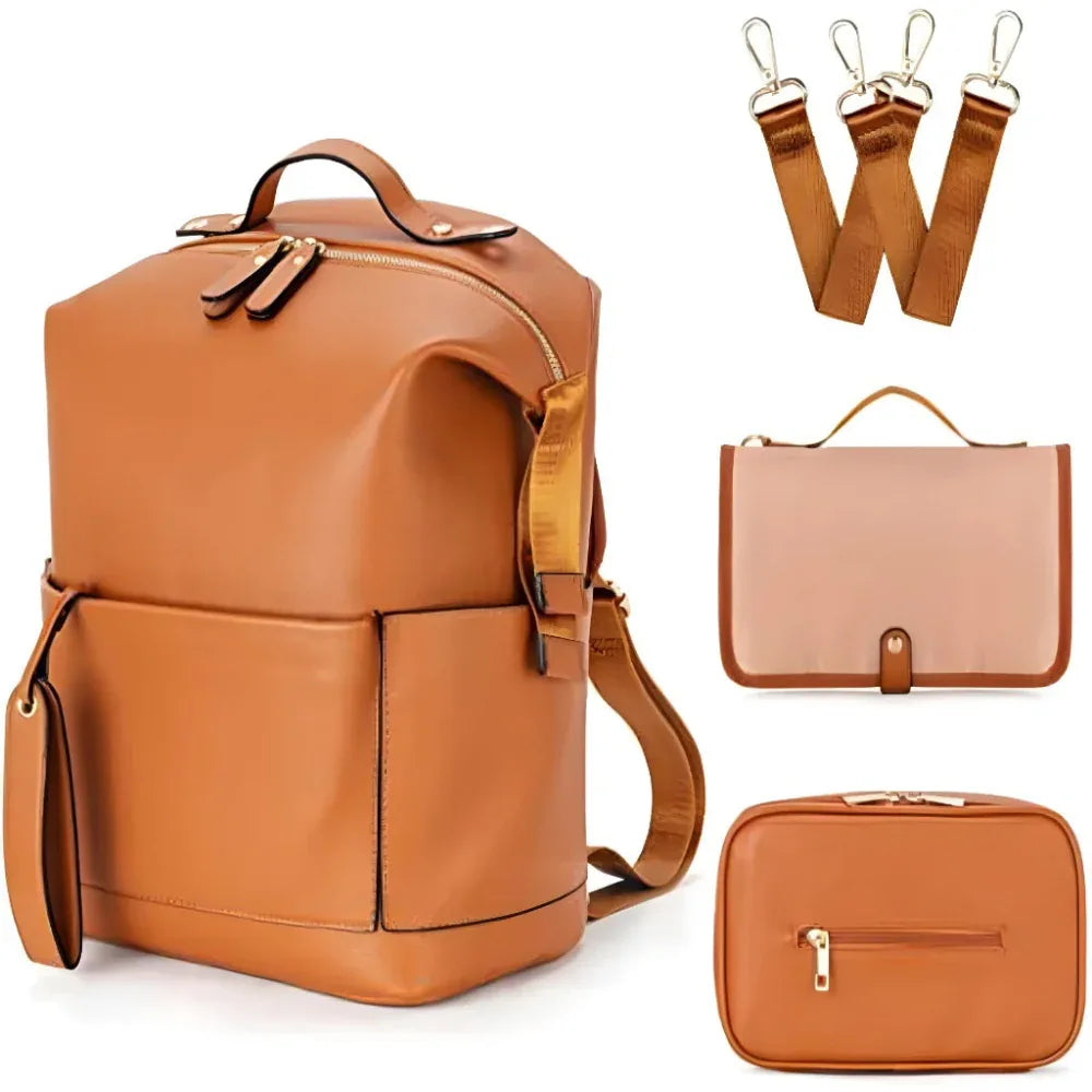 Mummy PU Leather Waterproof Diaper Bag Large Capacity Backpack
