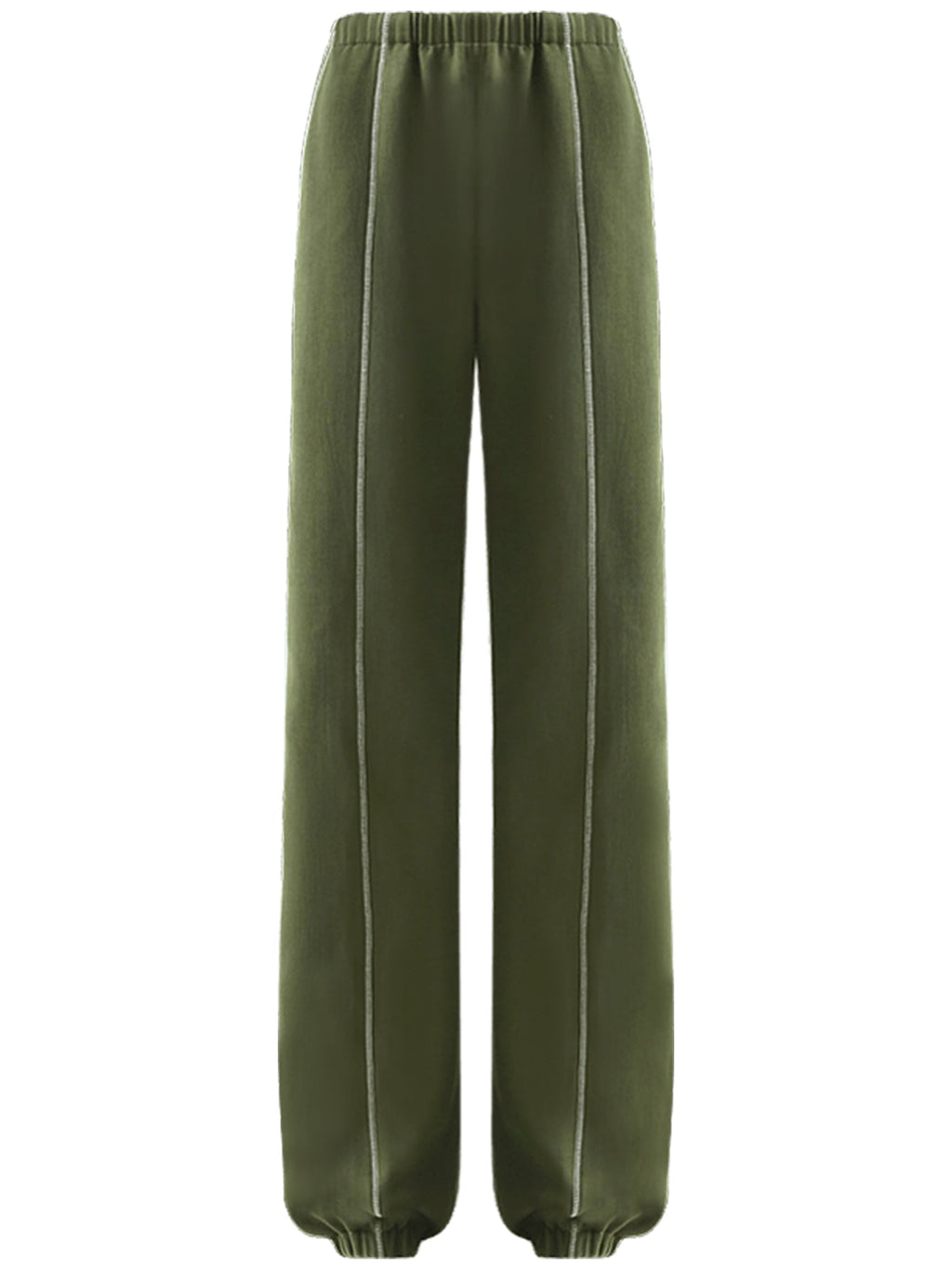 Airy Green Sweater Pants with Contrast Piping Details-4