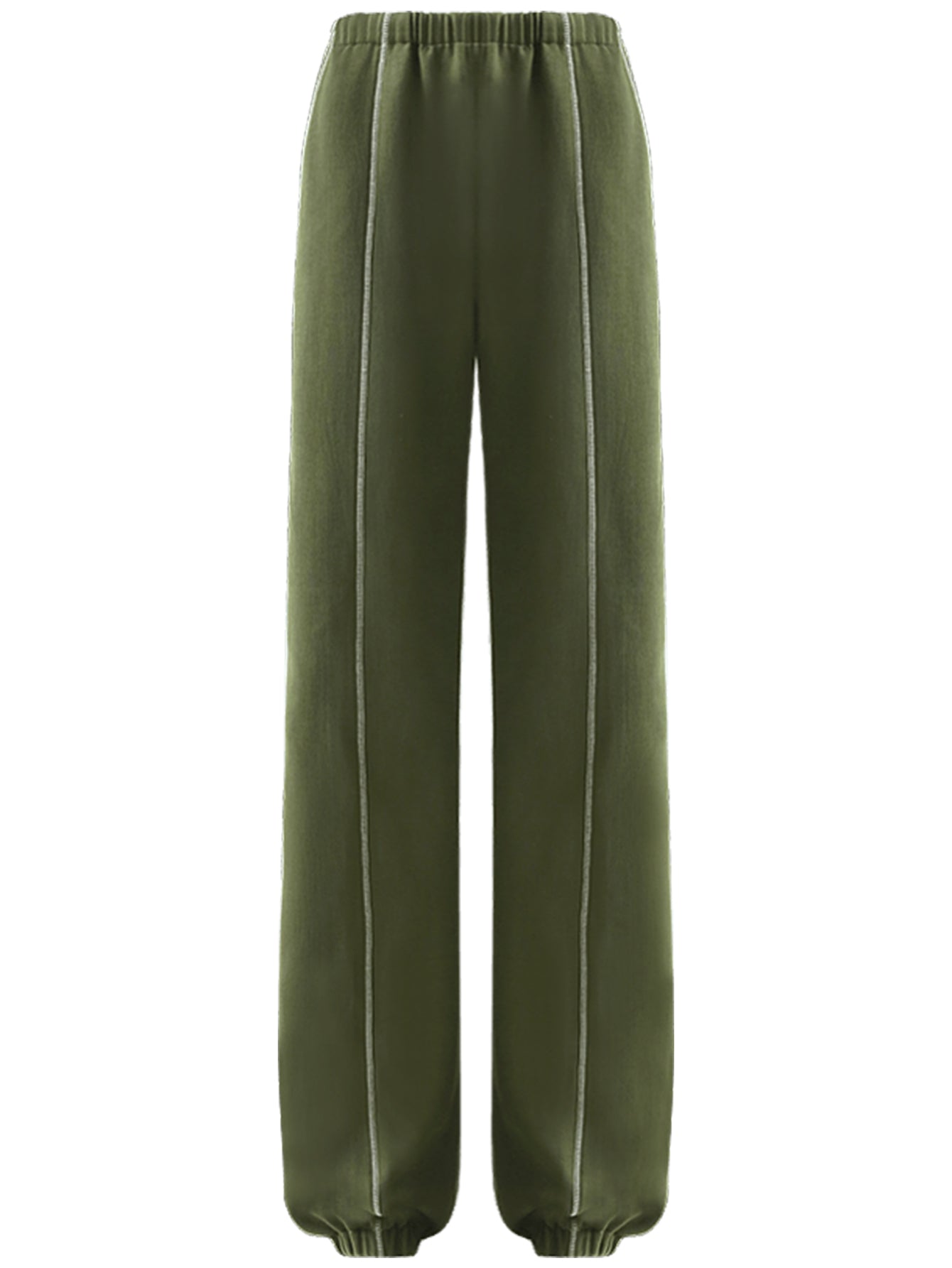 Airy Green Sweater Pants with Contrast Piping Details-4