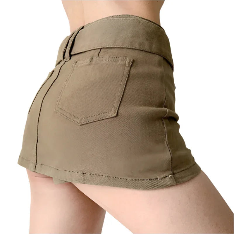 American Retro Wide Waistband Denim Mini Skirt