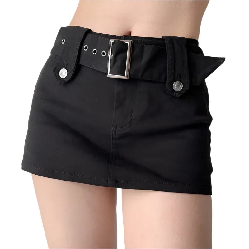 American Retro Wide Waistband Denim Mini Skirt