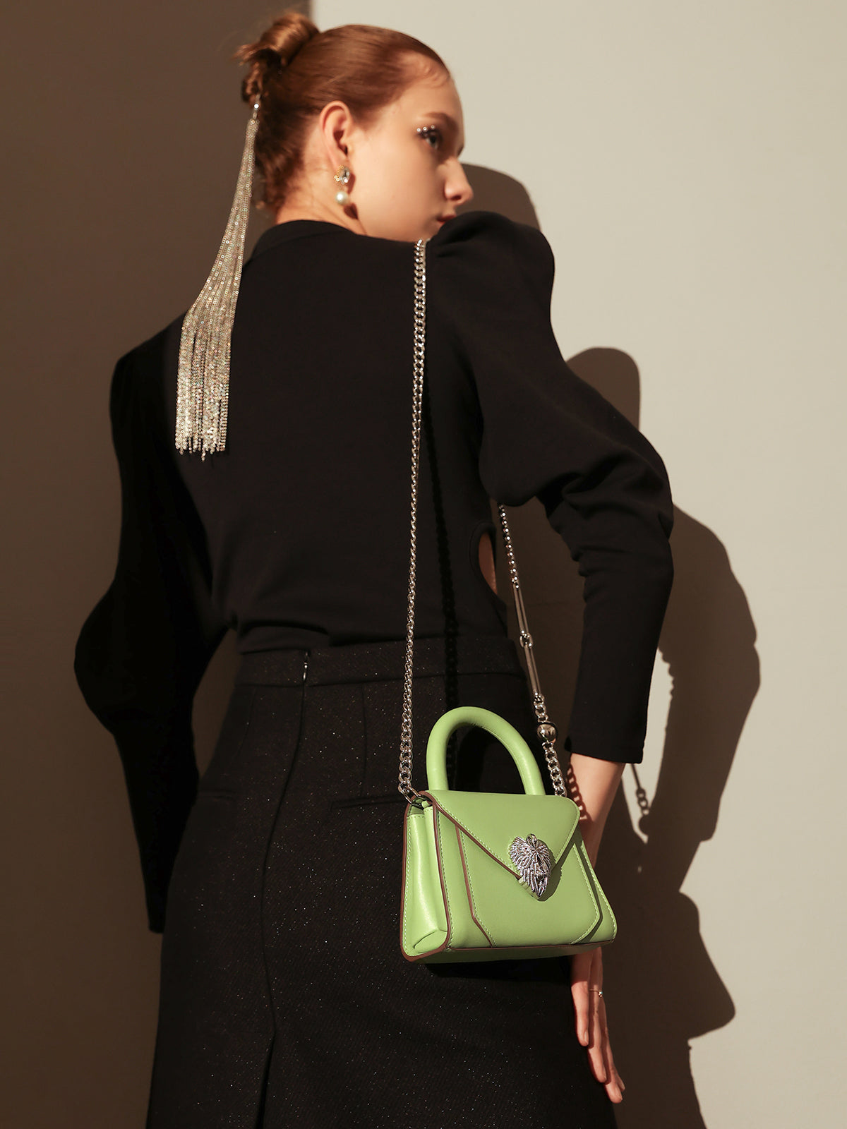 Avant Garde Silver Chain Strap Leather Satchel-2