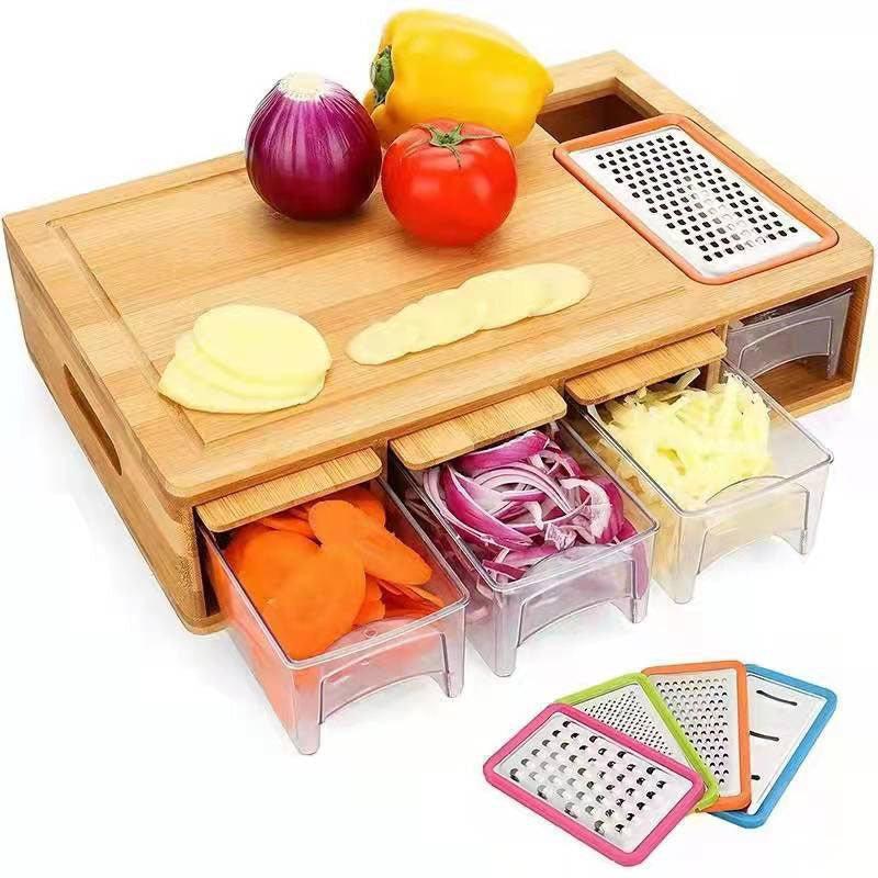 Bamboo Wood Cutting Board With Storage Boxes