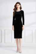 Beaded Vintage High Waist Slit Black Velvet Maxi Dress