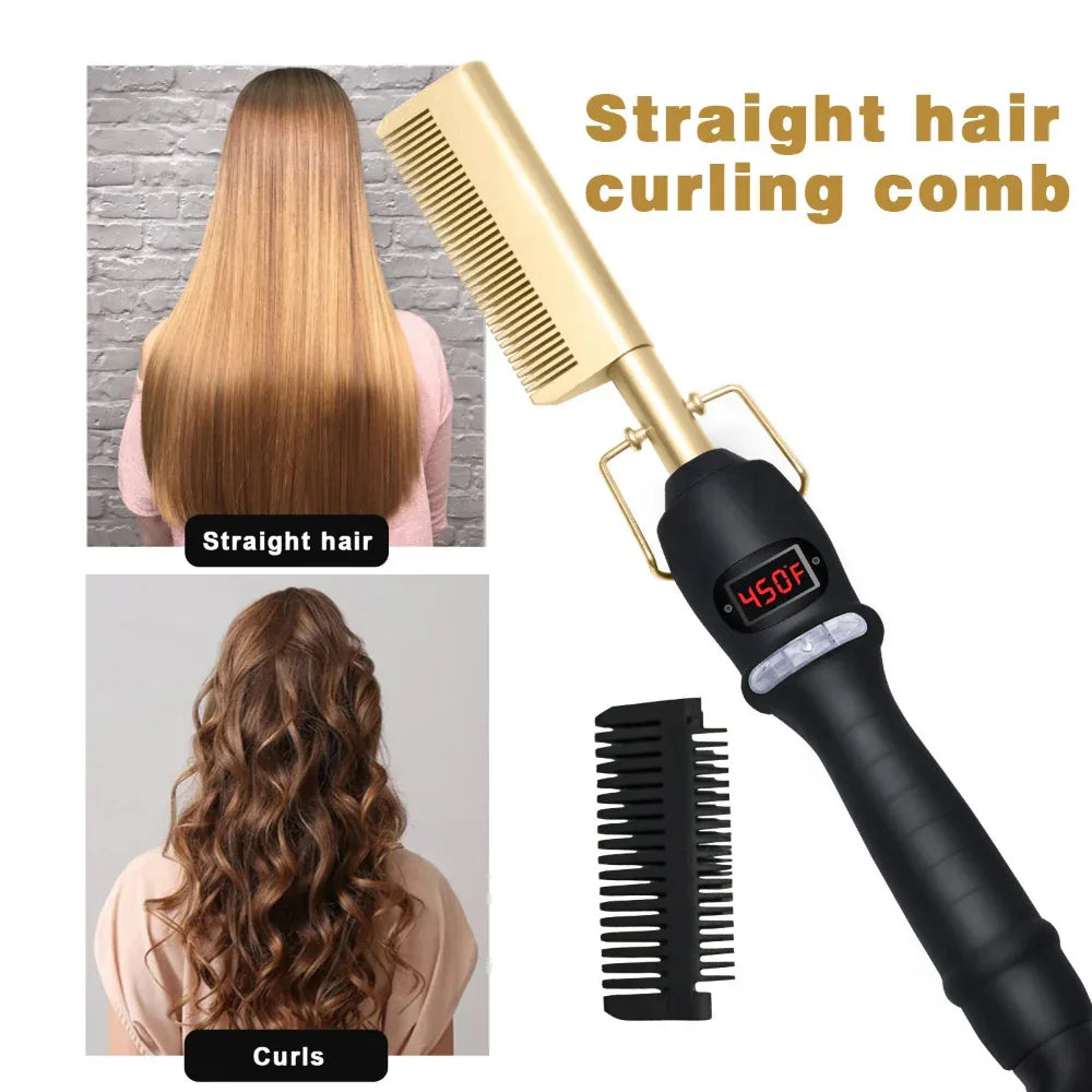 Multi-Functional Three-In-One Hair Curler Straightener Beard Comb