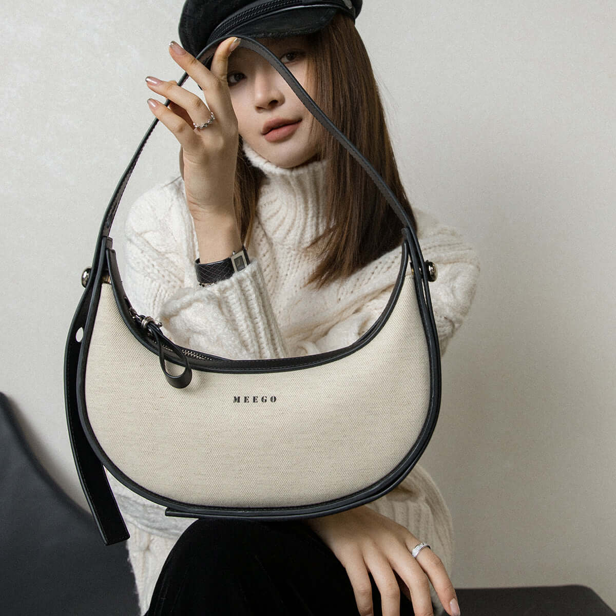 Black and White Crescent Bag-1