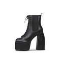 Black Lace-Up Thick Heel Platform Boots-0
