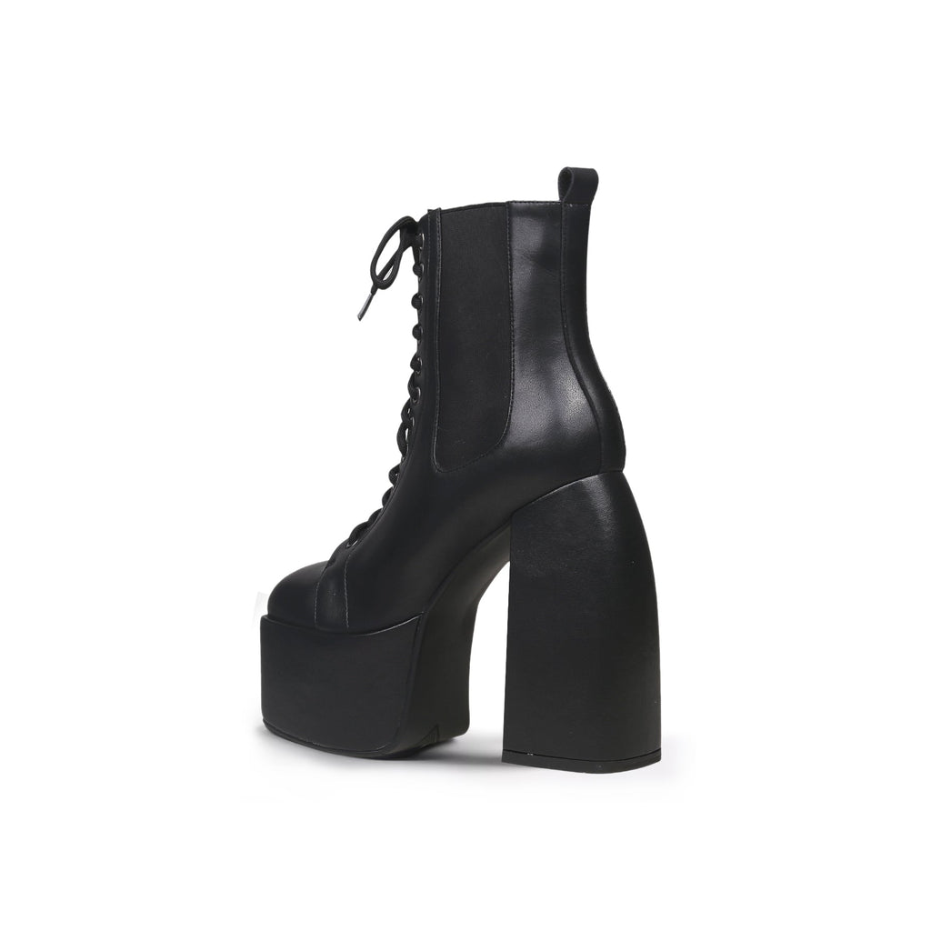Black Lace-Up Thick Heel Platform Boots-2