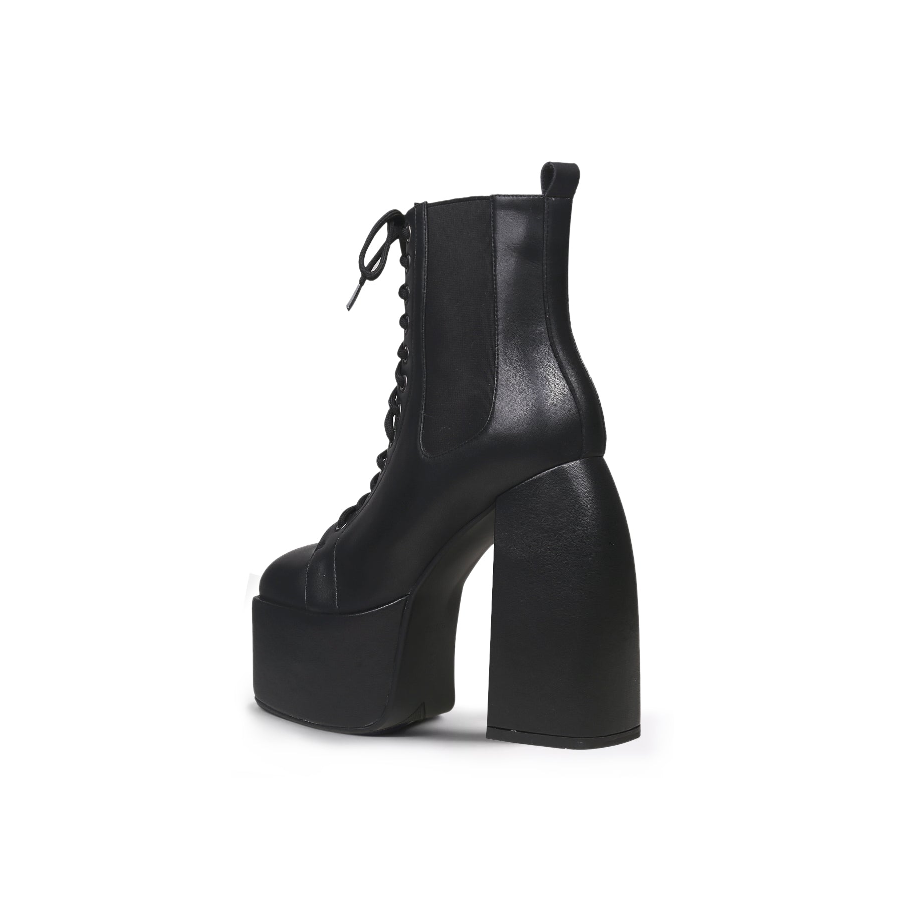 Black Lace-Up Thick Heel Platform Boots-2