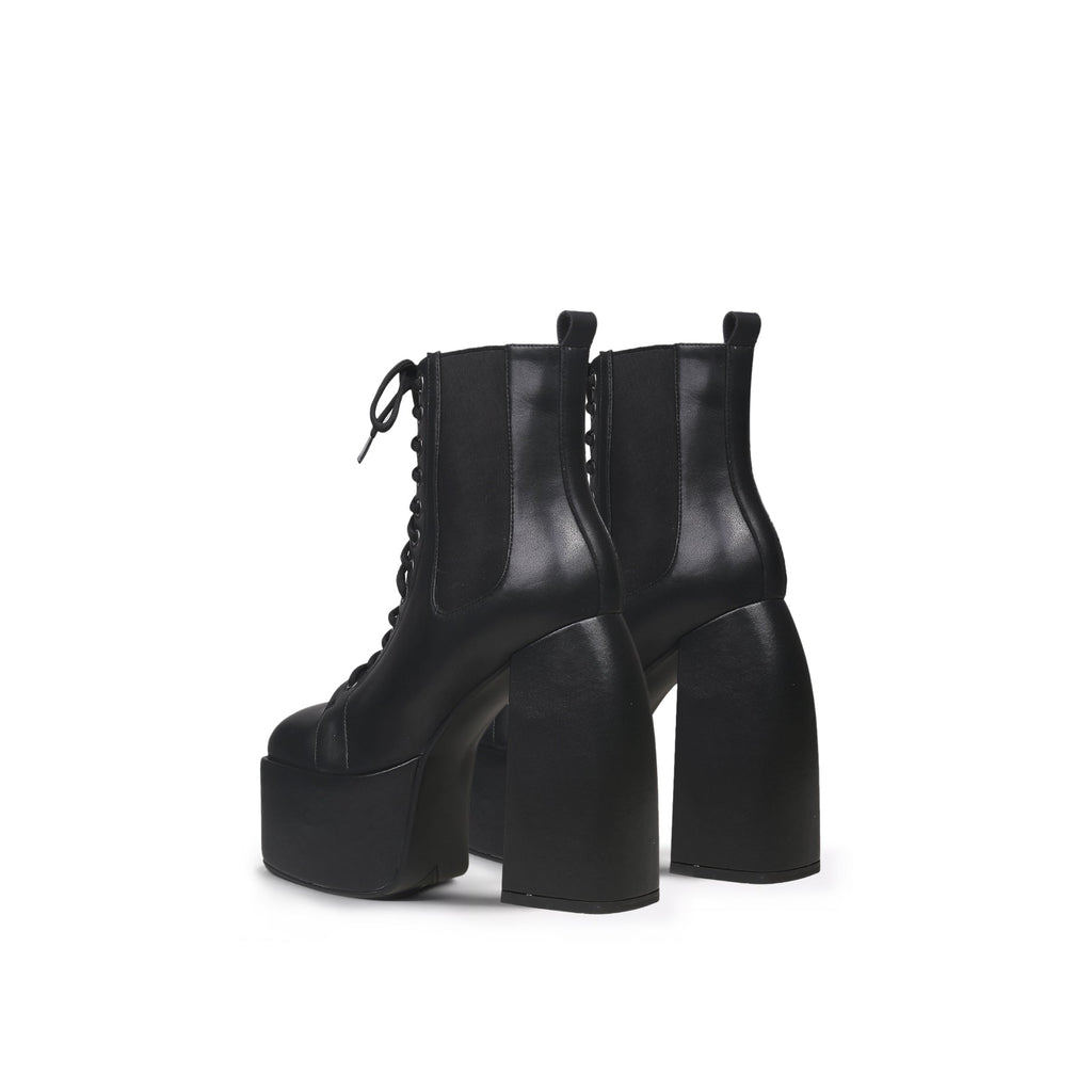 Black Lace-Up Thick Heel Platform Boots-3