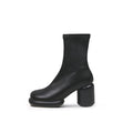 Black Leather Cylindrical Platform Boots-0