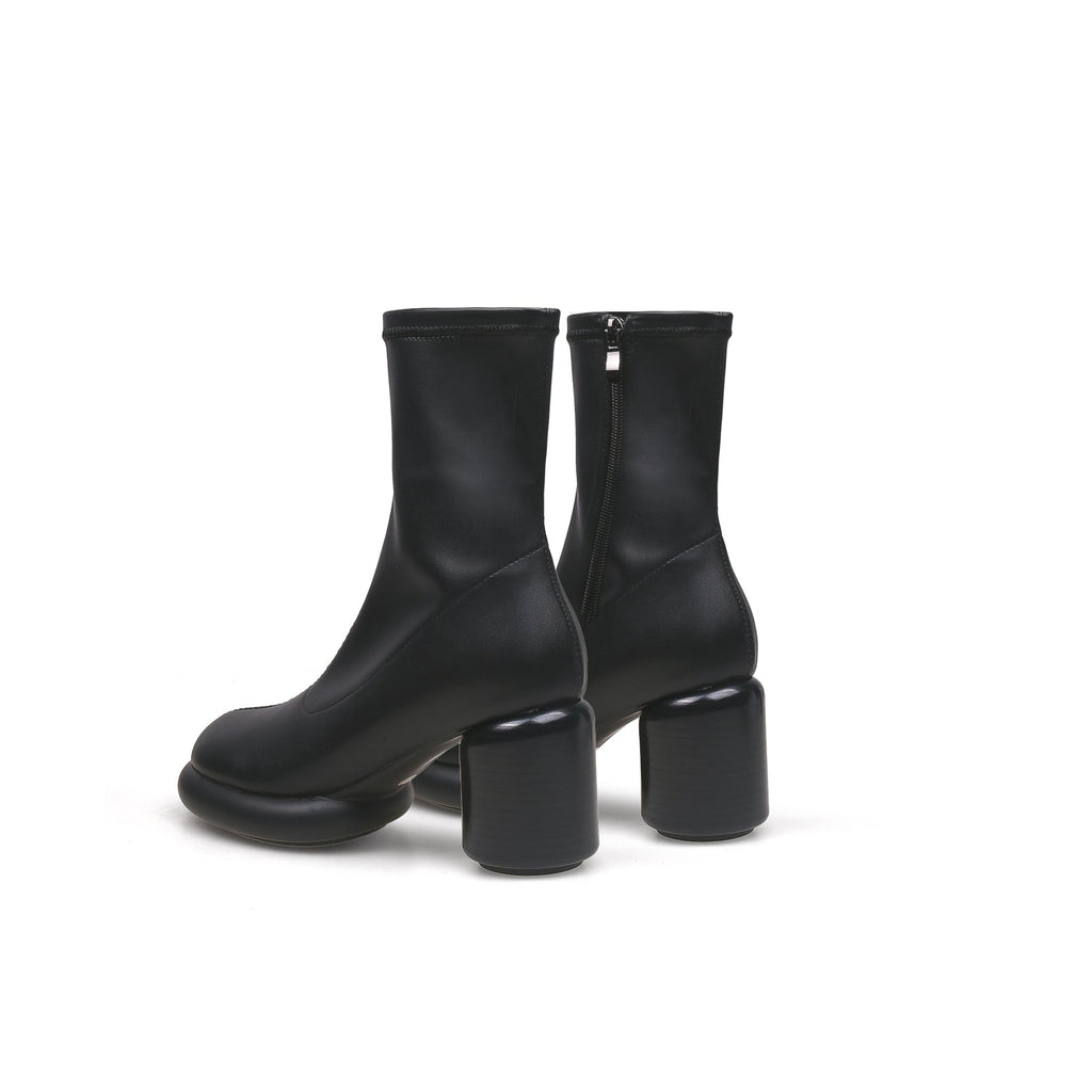 Black Leather Cylindrical Platform Boots-3