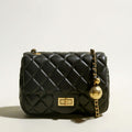 Black Quilted Bag with Golden Ball Leather Chain Straps-0
