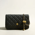 Black Quilted Bag with Golden Cylinder Chain Straps-0