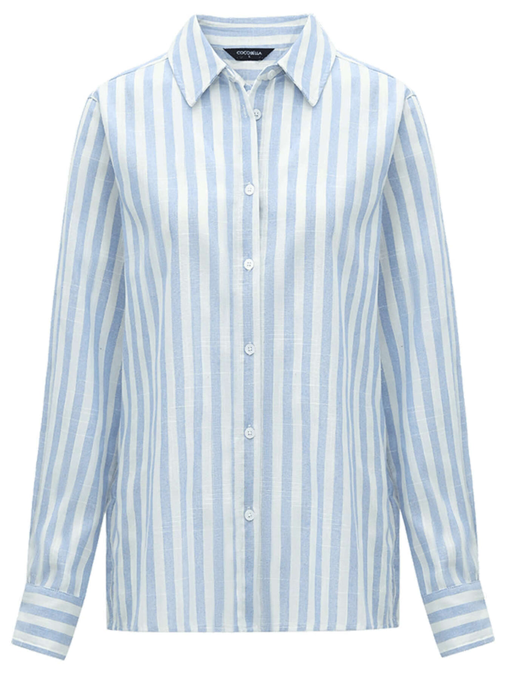 Blue and White Striped Long Sleeve Collared Shirt-3