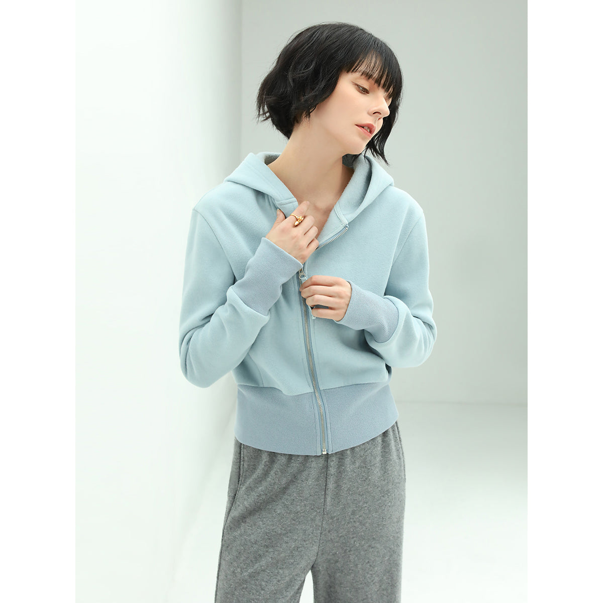 Blue Cropped Zip Through Hoodie-1