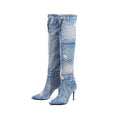 Blue Denim Boll Knee-High Boots-0