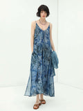 Bohemian Blue Floral Textured Maxi Dress-0