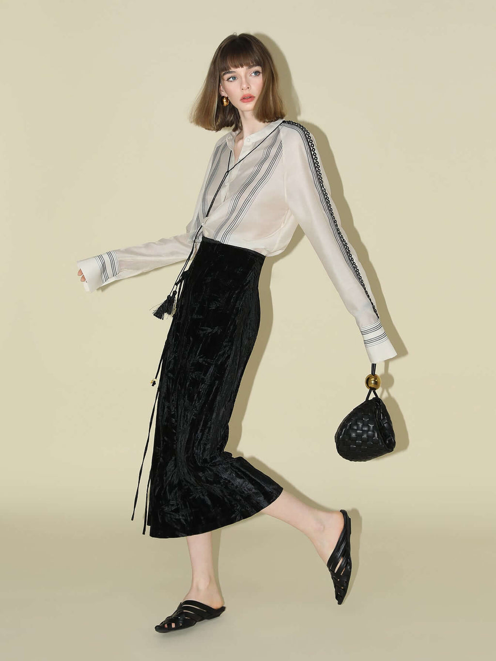 Bohemian White Lace Panel Striped Shirt-2