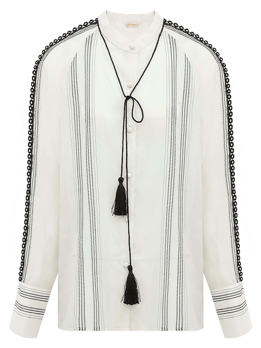 Bohemian White Lace Panel Striped Shirt-3