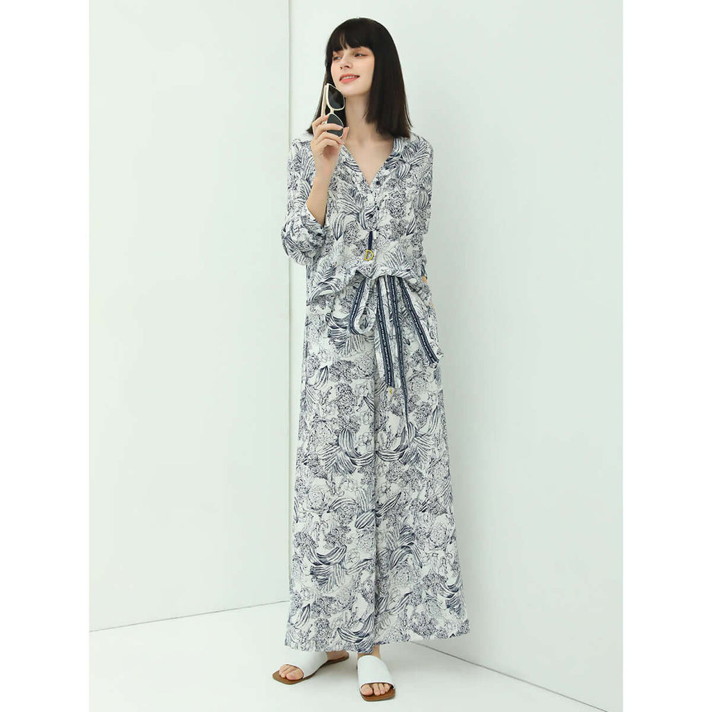 Breezy Tie Waist Wide Leg Floral Pants-1